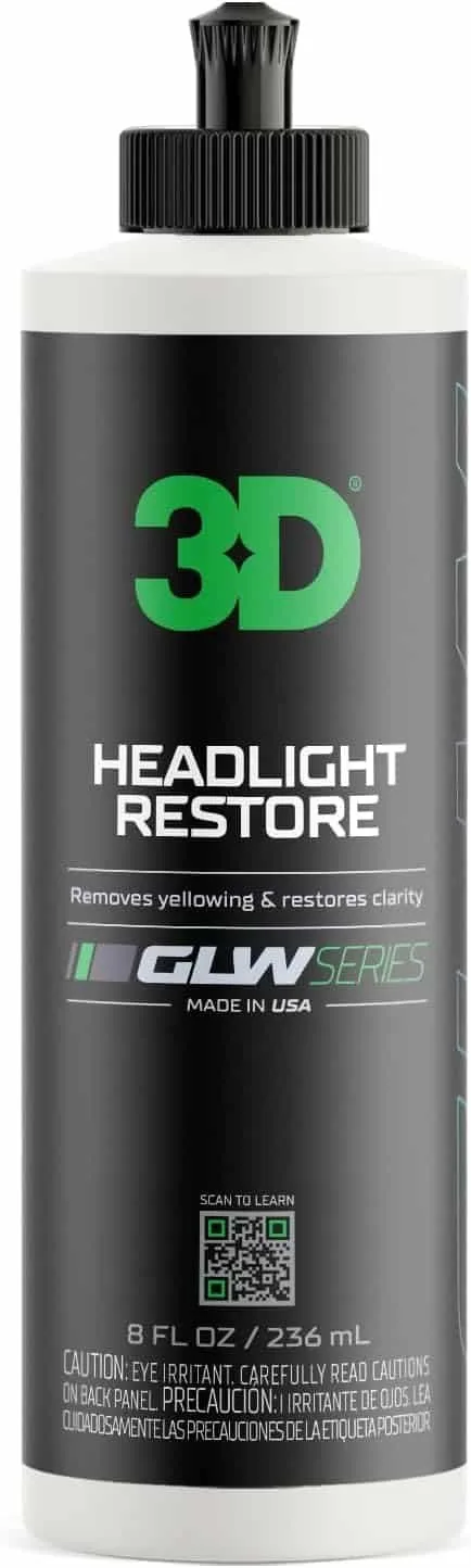 3D GLW Headlight Restoration Kit – 2-Step UV Protection for Clear Headlights (8 oz)