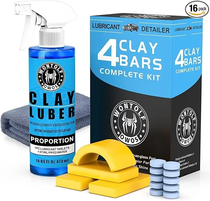 Wontolf Synthetic Clay Lubricant Kit – 4 Clay Bars & Detailing Lubricant Set