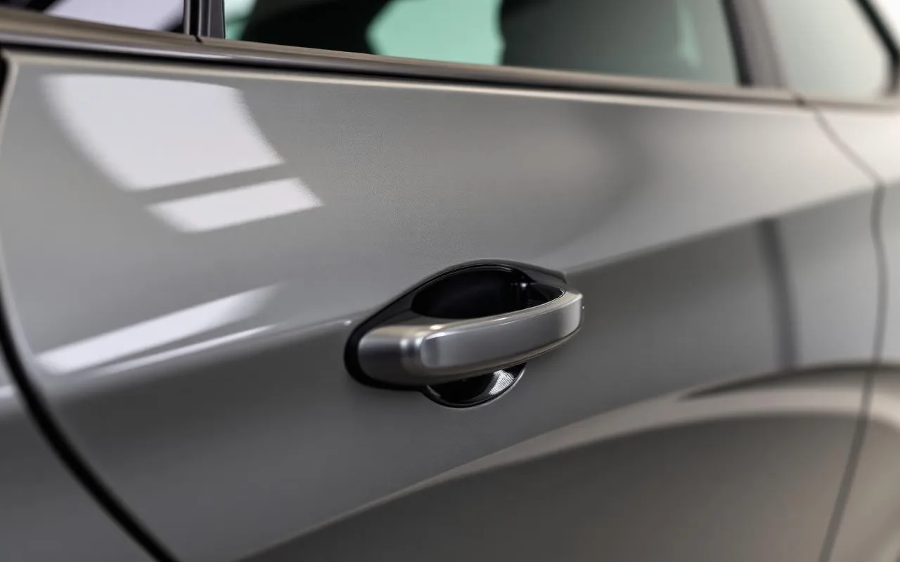 Clean glossy car body panel after exterior detailing