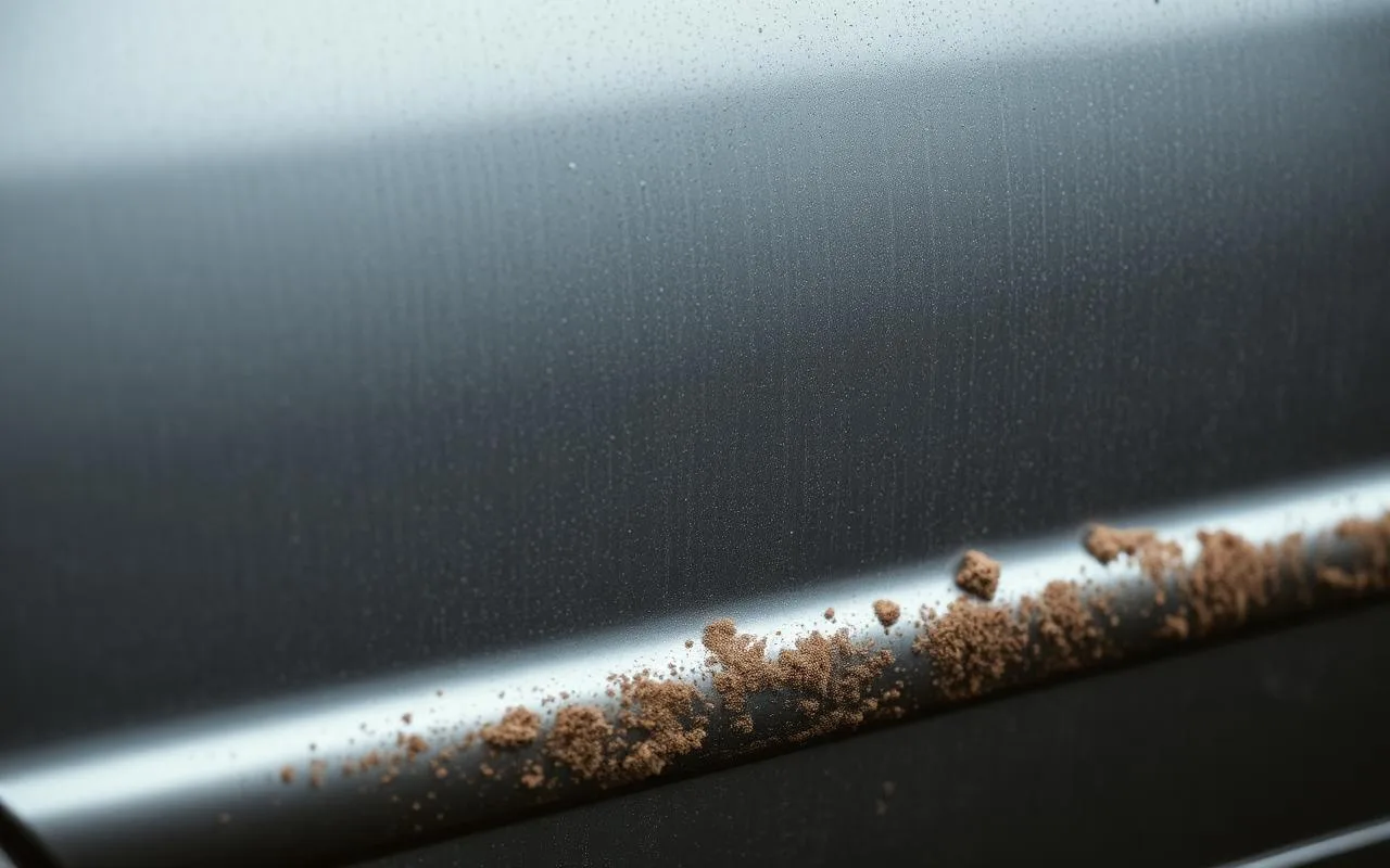 Car body panel with road grime before exterior detailing