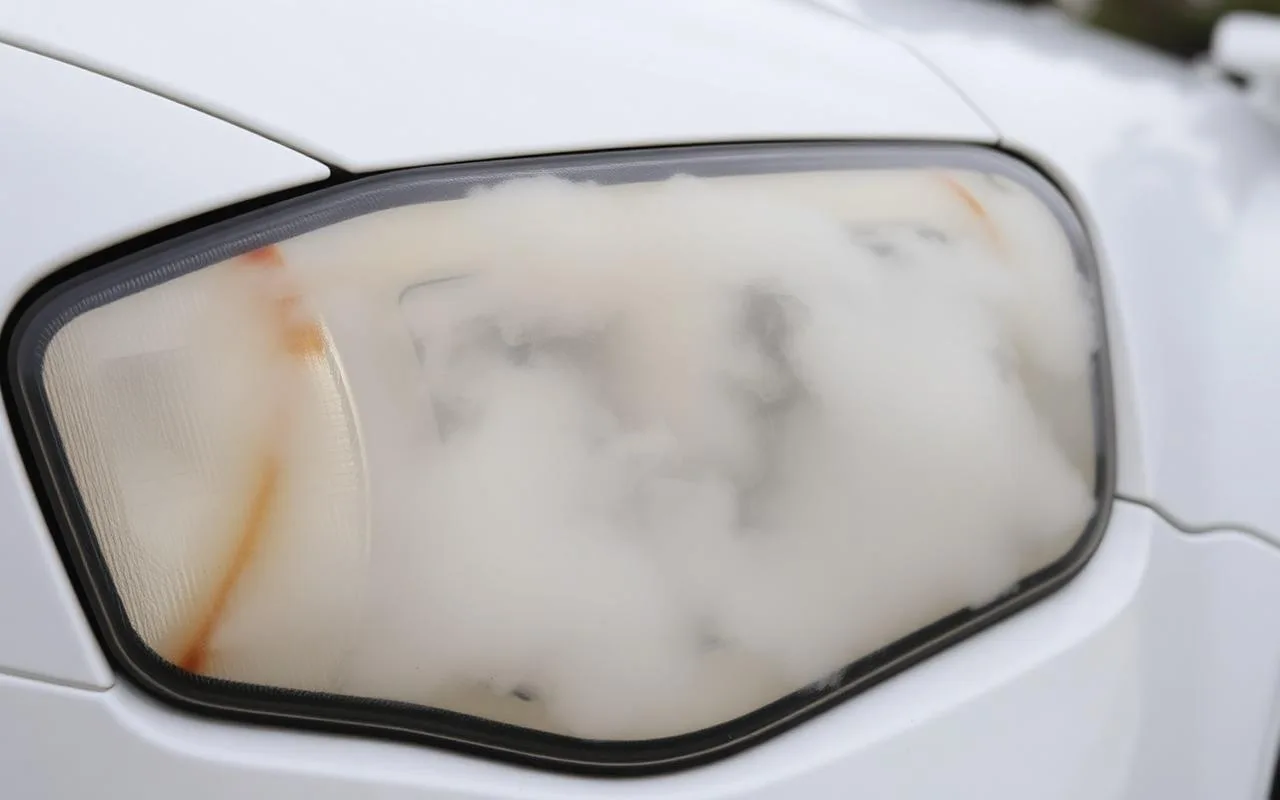 Cloudy oxidised headlight lens before restoration