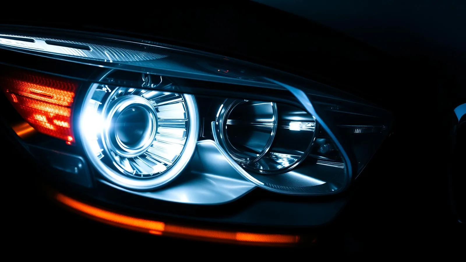 Close-up of a clear restored car headlight