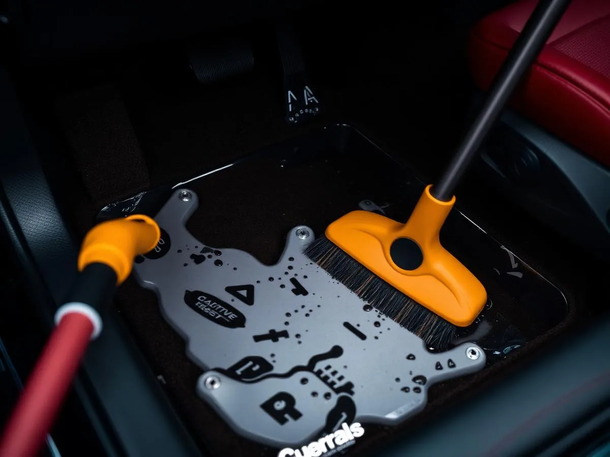 Carpet extraction being performed on a vehicle floor