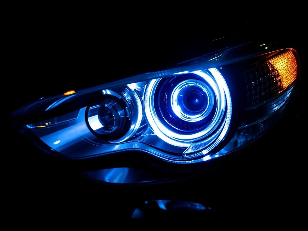 Close-up of a clear restored car headlight